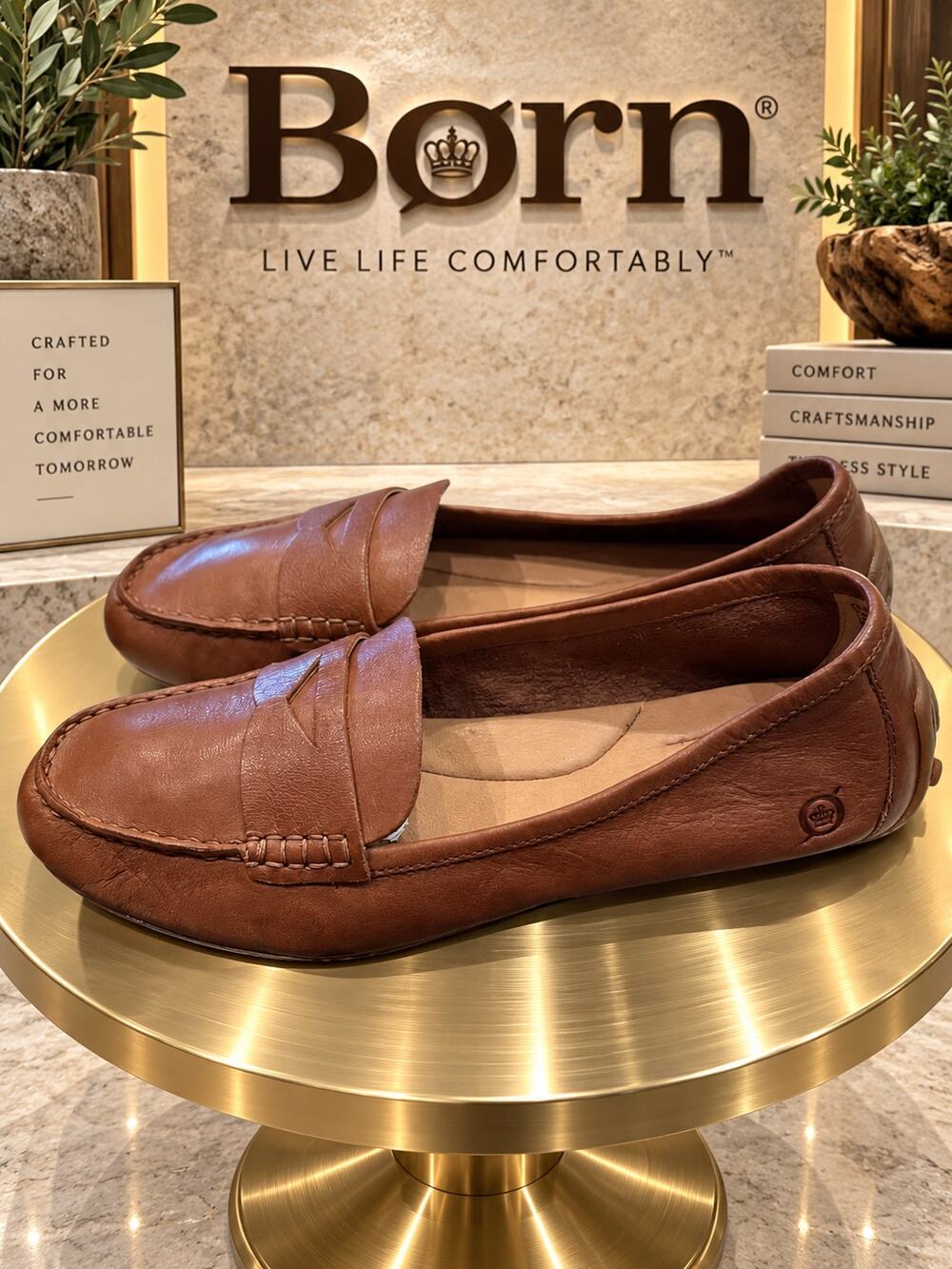 Born Brown Leather Penny Loafers Moc Toe Driving Flats Size 9M